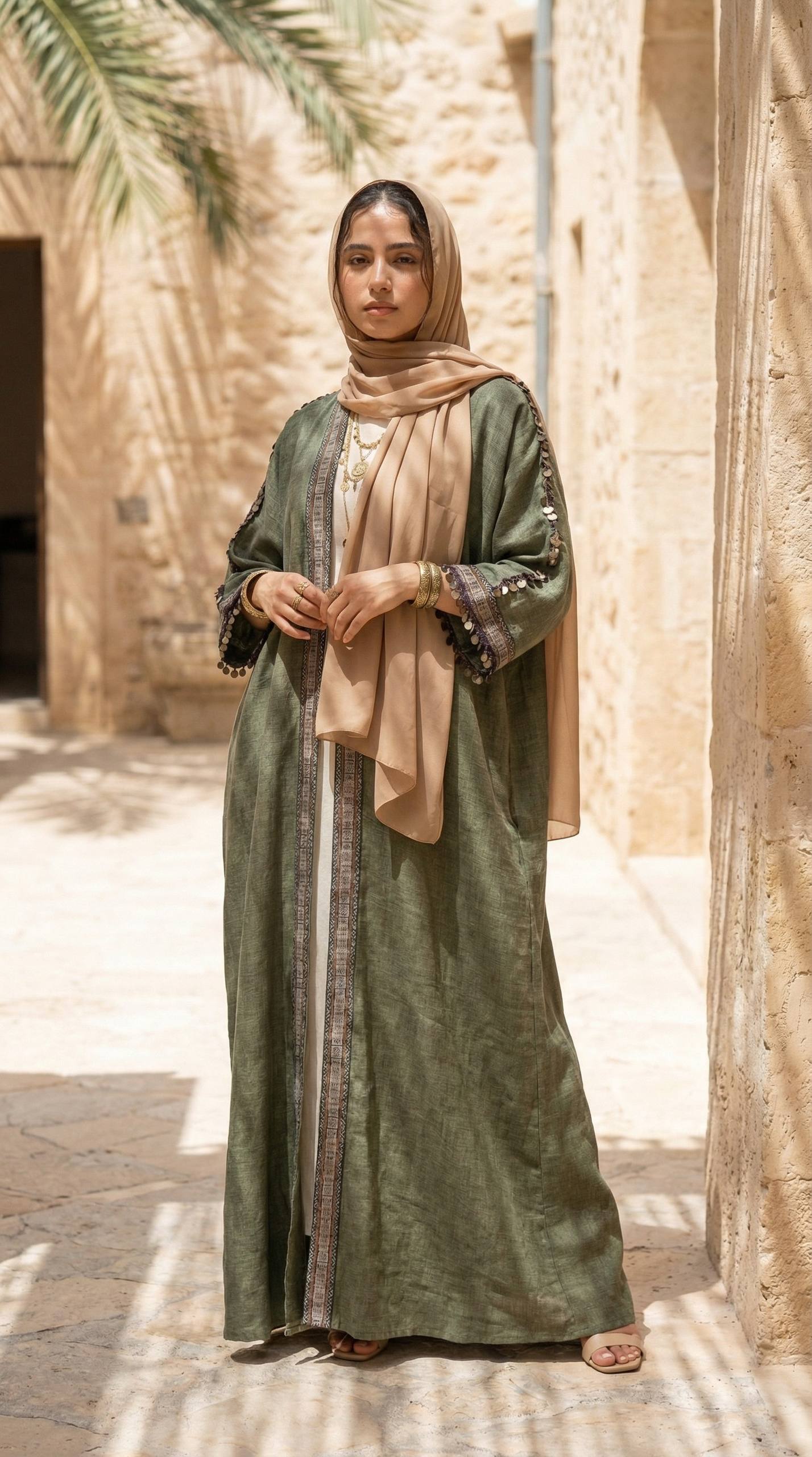 عباية كتان مطرزة